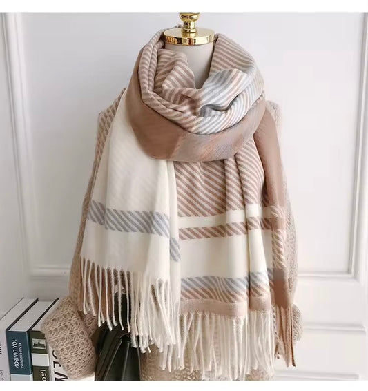 New Women Checked Pattern Cashmere Touch Scarf - Warm Fringe Pashmina Shawl Bufanda UK