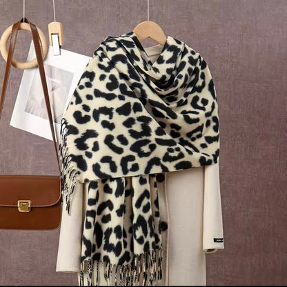 New Leopard Print Scarf Thickened Animal Cheetah Print Warm Cashmere Double Sided Scarves Luxury Pashmina Viscose Wool Fashion Shawl Women Allure UK