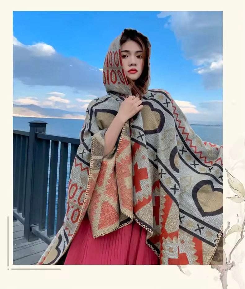 New cashmere pashmina wool scarf split thickened autumn and winter shawl Women cape UK