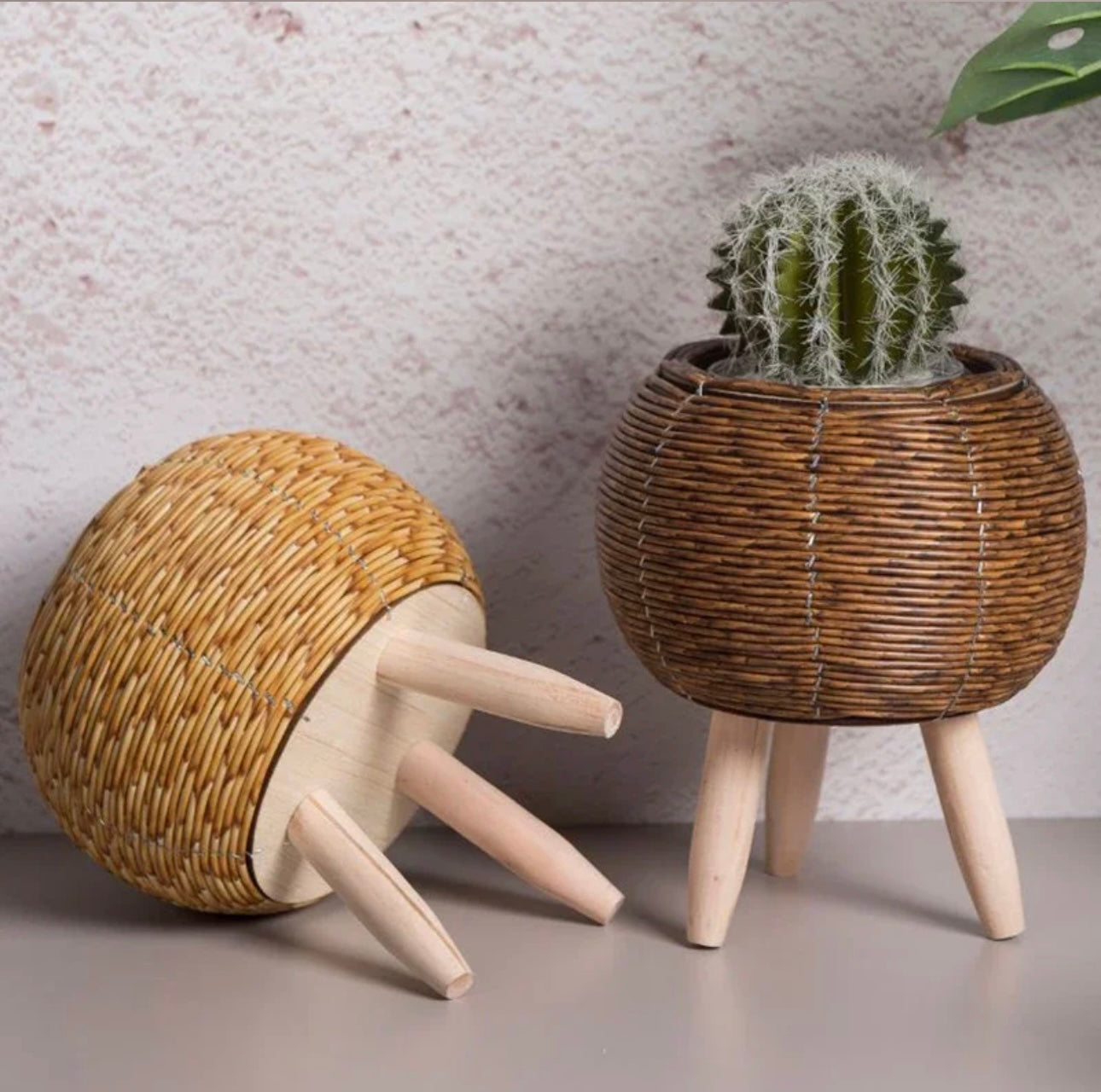 Nordic Imitation Rattan Flower Pot Hand Woven Flower Shelf Planters Plant Stand Holder Basket Garden Home Decor Home Storage Basket