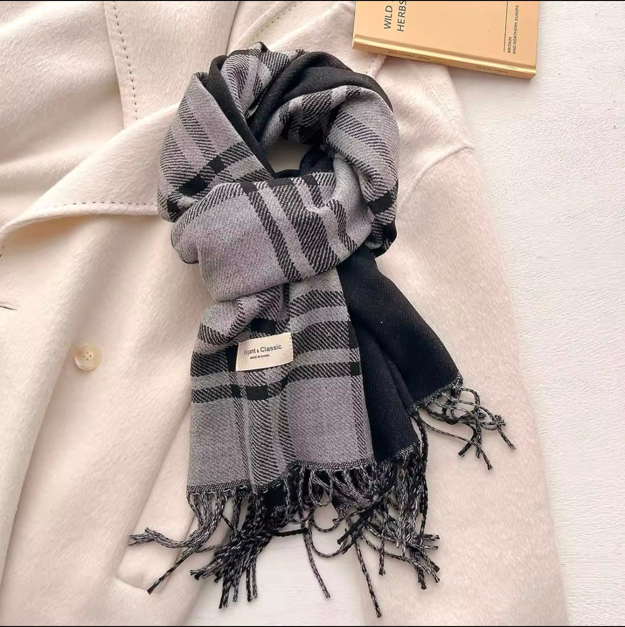 New Women Checked Pattern Cashmere Touch Scarf - Warm Fringe Pashmina Male Shawl Bufanda UK