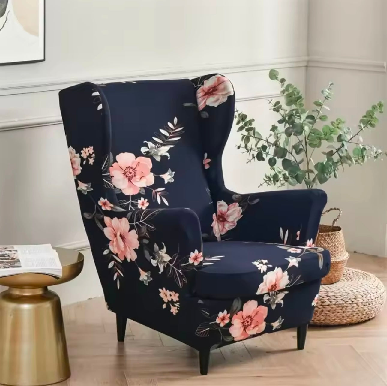 Leaves Wing Chair Cover Stretch Spandex Armchair Covers Nordic Ottoman Cover Removable Sofa Slipcovers With Seat Cushion Covers Home Beddings