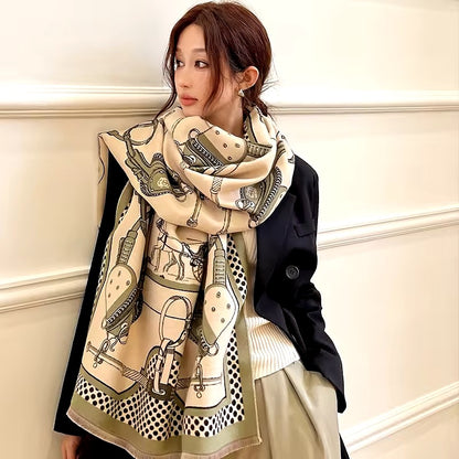 New Luxury Women Limited Edition Horse Design Cashmere Touch Scarf - Warm Fringe Pashmina Shawl Bufanda UK