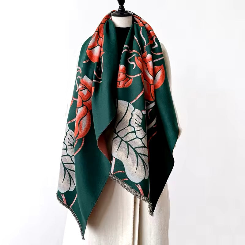 New Luxury Women Floral Cashmere Touch Flower Scarf - Warm Fringe Pashmina Shawl Bufanda UK