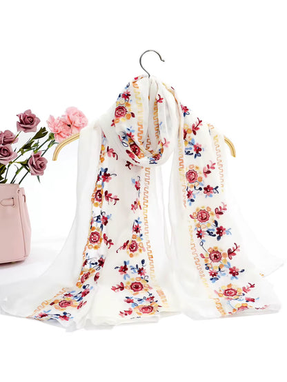 New Women Embroidered Scarf Elegant and Versatile for Women Embroidered Flower Long Summer Sunscreen Scarves Echarpe Shawl Large Wrap UK