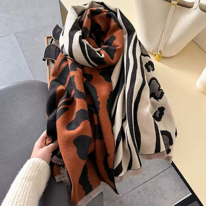 New Scarf Tiger and Leopard Print Scarf Thickened Animal Print Warm Cashmere Double Sided Scarves Luxury Pashmina Viscose Wool Fashion Shawl Women Allure UK