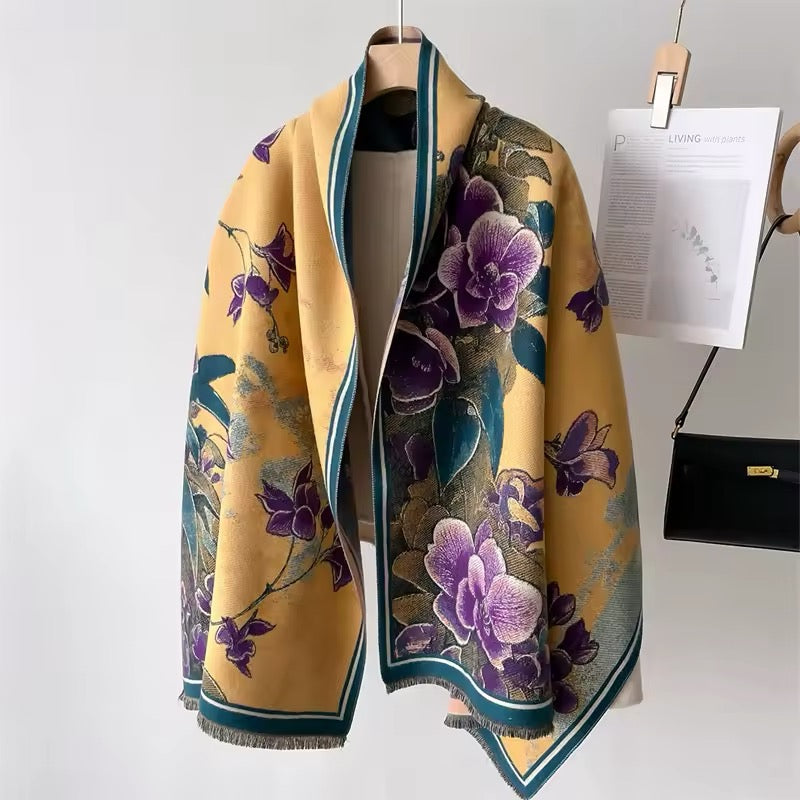 New Luxury Women Floral Double Sided Cashmere Touch Scarf - Warm Fringe Pashmina Shawl Bufanda UK