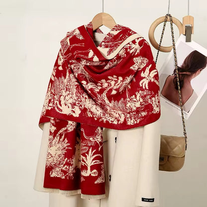 New Luxury Women Floral Cashmere Touch Landscape Scarf - Warm Fringe Pashmina Shawl Bufanda UK