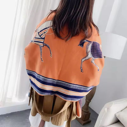 New Luxury Women Limited Edition Horse Design Cashmere Touch Scarf - Warm Fringe Pashmina Shawl Bufanda UK