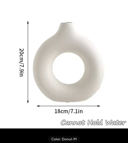 Imitation Ceramic Pure White Vase Decorative Vasen Single Branch Flower Arranging Ornament Donut Design Flowerpot Table Home Decor