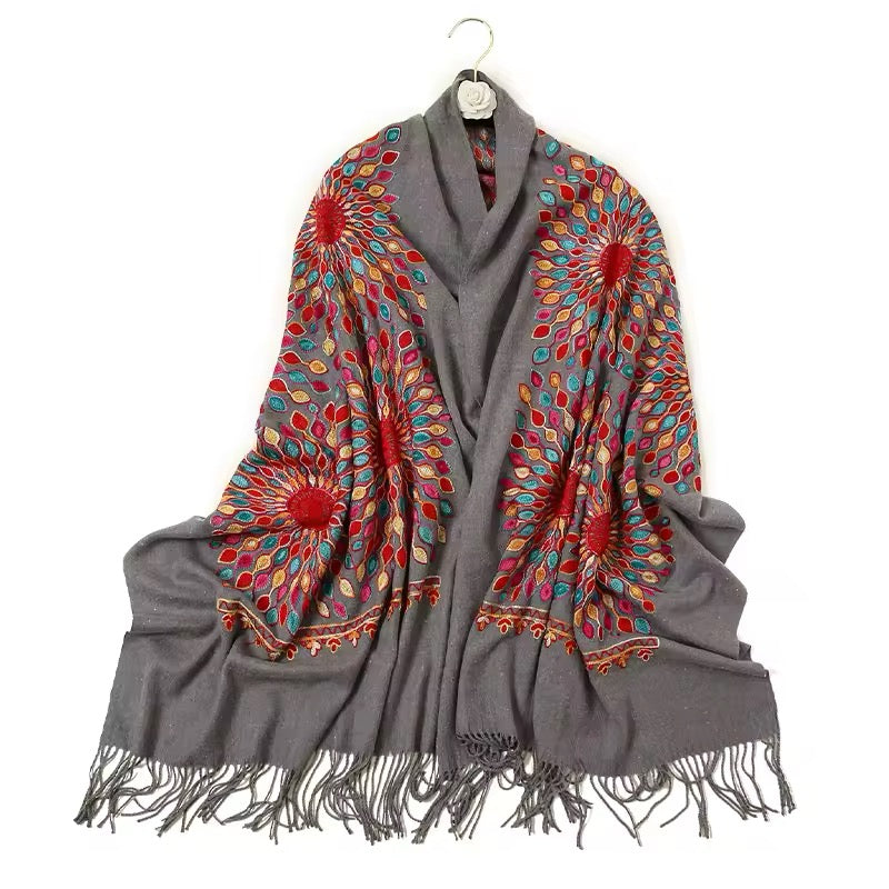 New Women Embroidered Scarf Elegant and Versatile for Women Floral Long Scarves Echarpe Shawl Large Wrap UK