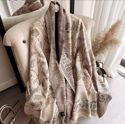 New Luxury Women Classic Design Double Sided Cashmere Touch Scarf - Warm Fringe Pashmina Shawl Bufanda Women Floral UK