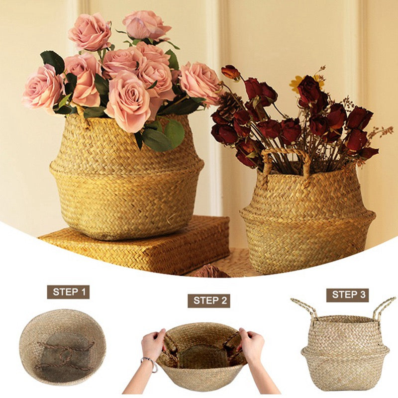 Home Decor Zerolife Seaweed Wicker Basket Rattan Hanging Flower Pot Dirty Clothes Basket Storage Basket Cesta Mimbre Basket Picnic Basket