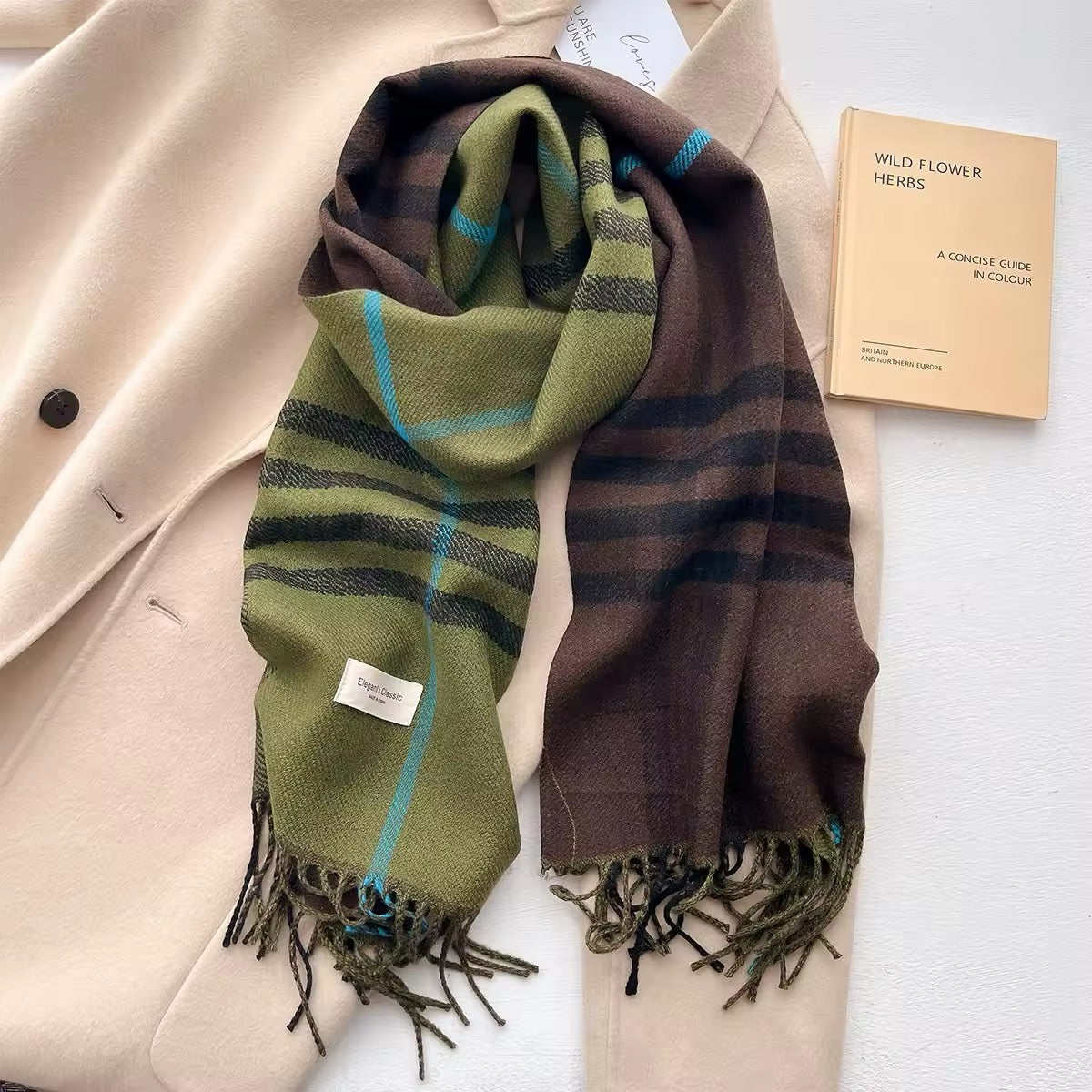 New Women Checked Pattern Cashmere Touch Scarf - Warm Fringe Pashmina Male Shawl Bufanda UK