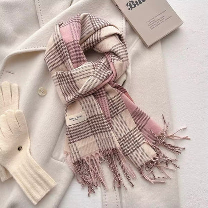 New Women Checked Pattern Cashmere Touch Scarf - Warm Fringe Pashmina Male Shawl Bufanda UK