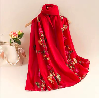 New Women Embroidered Scarf Elegant and Versatile for Women Embroidered Flower Long Summer Sunscreen Scarves Echarpe Shawl Large Wrap UK