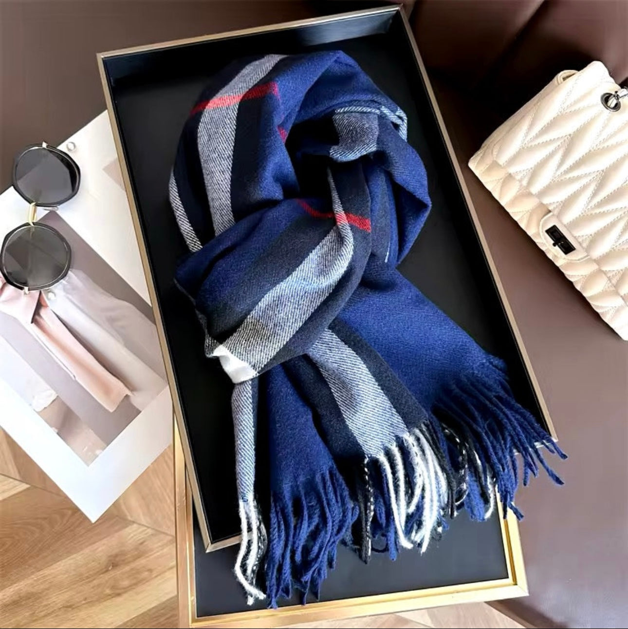 New Women Checked Pattern Cashmere Touch Scarf - Warm Fringe Pashmina Shawl Bufanda UK