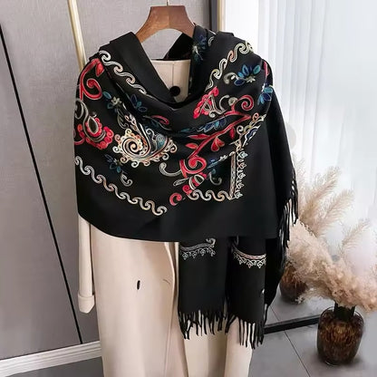 New Women Embroidered Scarf Elegant and Versatile for Women Floral Long Scarves Echarpe Shawl Large Wrap UK