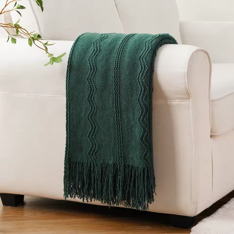 Battilo Christmas Plaid Throw Blanket for Bed Knit Throws With Tassel Sofa Blankets Green Lightweight Knitted Blanket Home Beddings