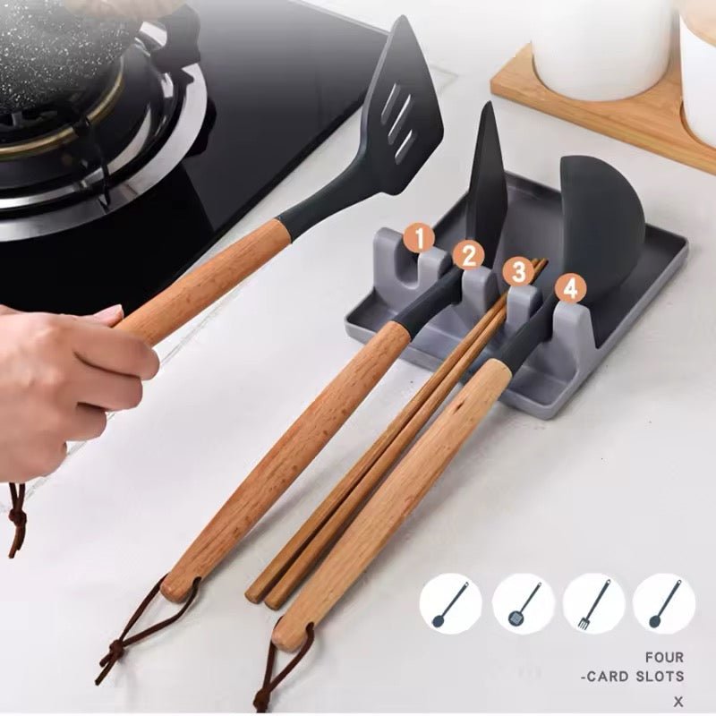 Kitchen Spoon Holders Fork Spatula Rack Shelf Organizer Plastic Spoon Rest Chopsticks Holder Non-slip Spoons Pad Home Kitchen Utensil