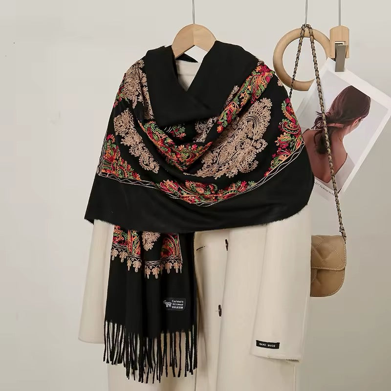 New Women Embroidered Scarf Elegant and Versatile for Women Floral Long Scarves Echarpe Shawl Large Wrap UK