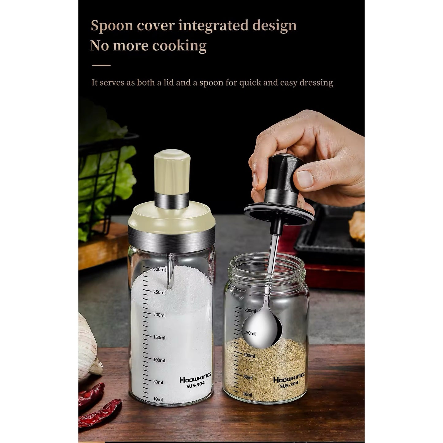 1pc Spice Jar Organizer Accessory Sugar Bowl Salt Shaker Seasoning Container Boxes With Spoons Storage Supplies Spice Boxes Kitchen Home