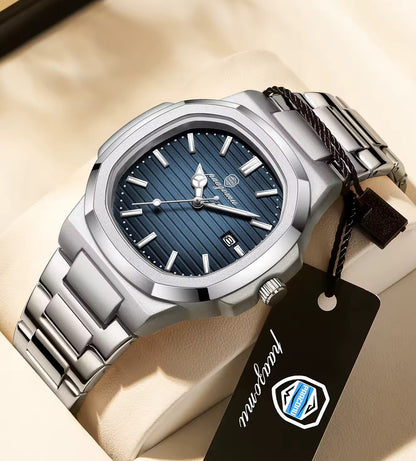 New POEDAGAR Luxury Watch Business Waterproof Male Clock Luminous Date Stainless Steel Square Quartz Male Watch