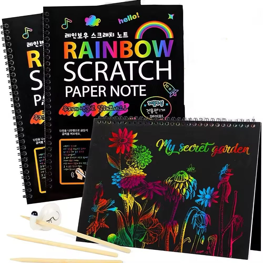 Montessori Painting Note Scratch Art Paper DIY Graffiti Book Children Magic Rainbow Scraping Drawing Notepad Educational Kids Toys