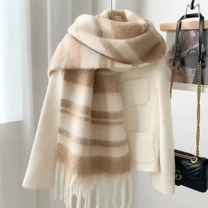 Women's Scarf Winter High-End Autumn Winter New Fashion Versatile Mohair Scarf Thickened Striped Meridian Shawl Women Woollen