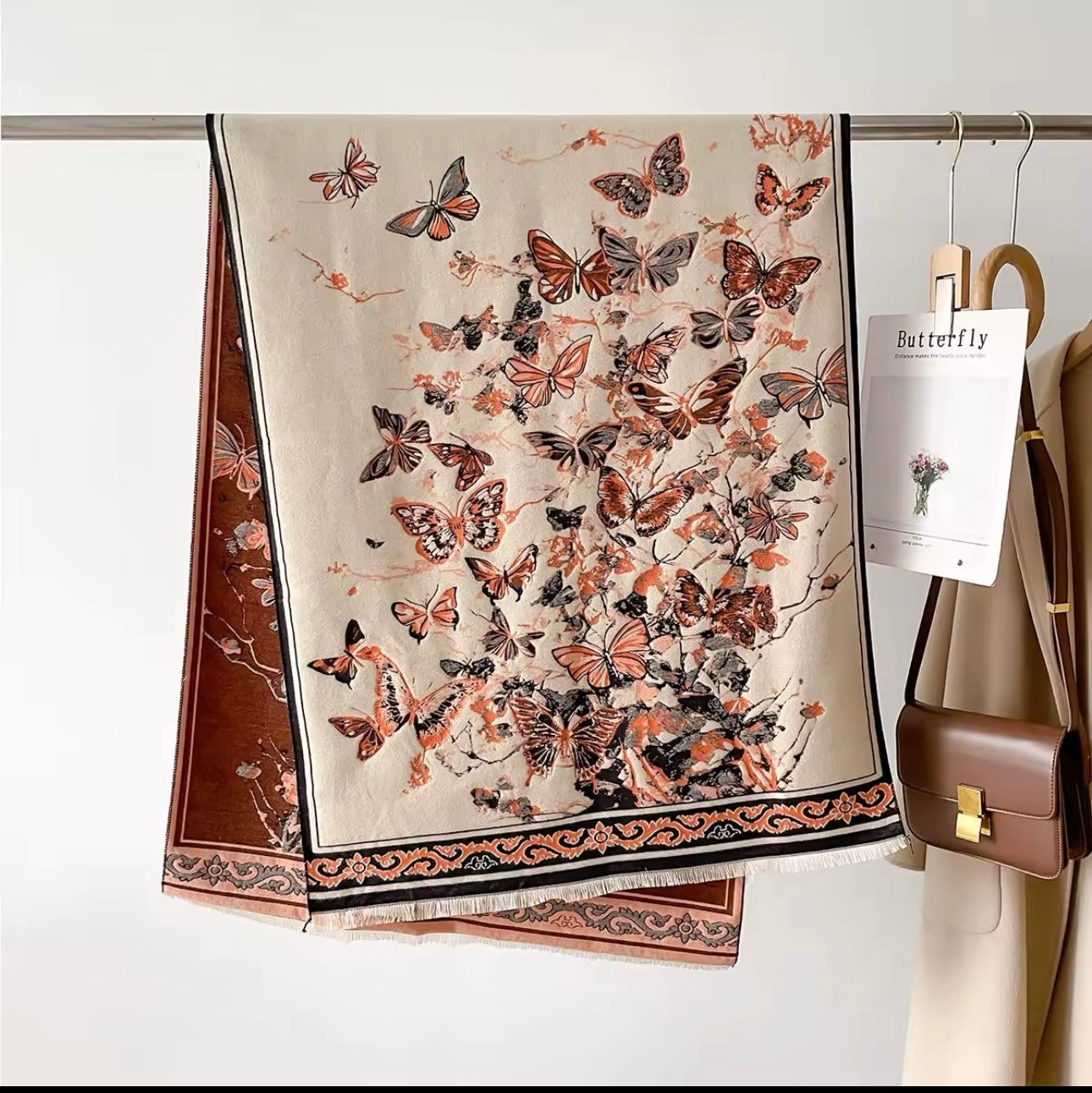 New Scarf Thickened Butterflies & Women Floral Print Warm Cashmere Double Sided Scarves Luxury Pashmina Viscose Wool Fashion Shawl Women Allure UK