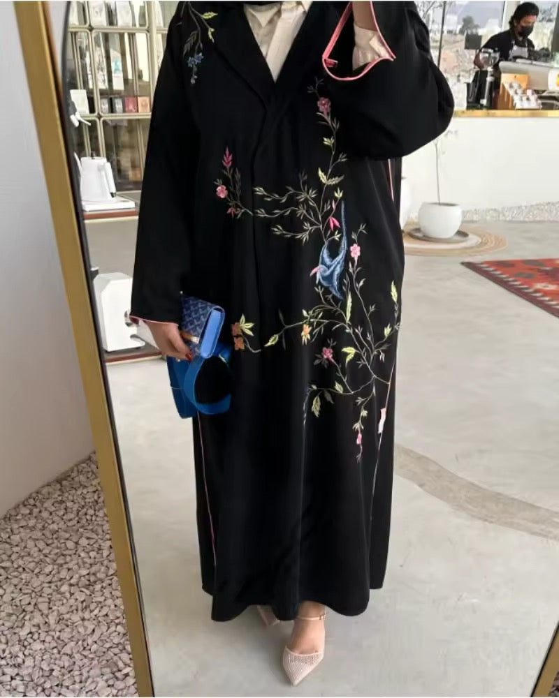 New Women Abaya Vintage Printed Design Lapel Long Sleeved Loose Big Collar Tied Arabian Luxury Burqa  UK