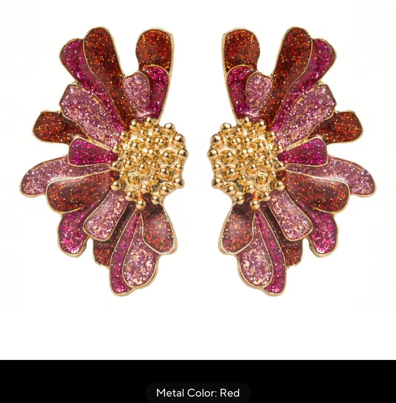 Metal Mardi Gras Flower Stud Earrings for Women New Creative Simple Design Jewellery Accessory