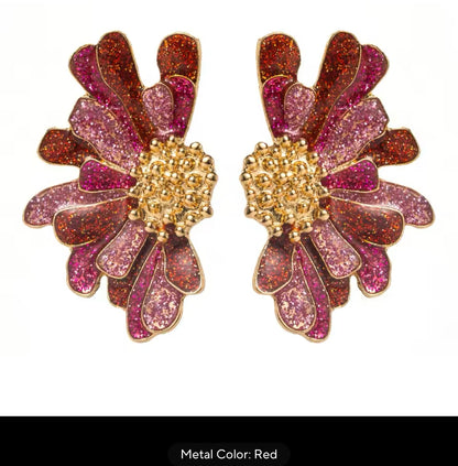 Metal Mardi Gras Flower Stud Earrings for Women New Creative Simple Design Jewellery Accessory