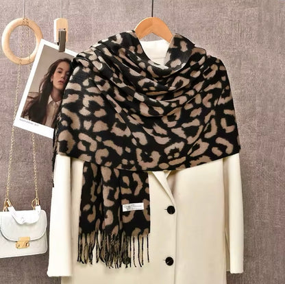 New Leopard Print Scarf Thickened Animal Cheetah Print Warm Cashmere Double Sided Scarves Luxury Pashmina Viscose Wool Fashion Shawl Women Allure UK