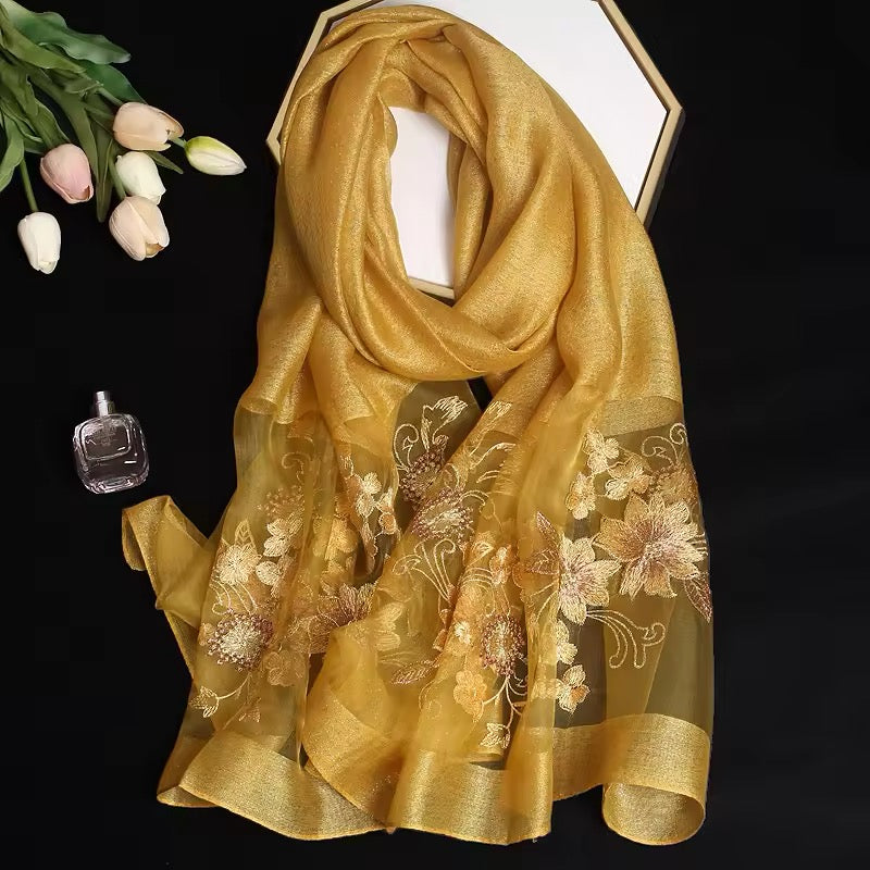 New Women Silk Satin Scarf Luxury Hijab Women Soft Embroidered Scarves Echarpe Shawl Large Wrap UK