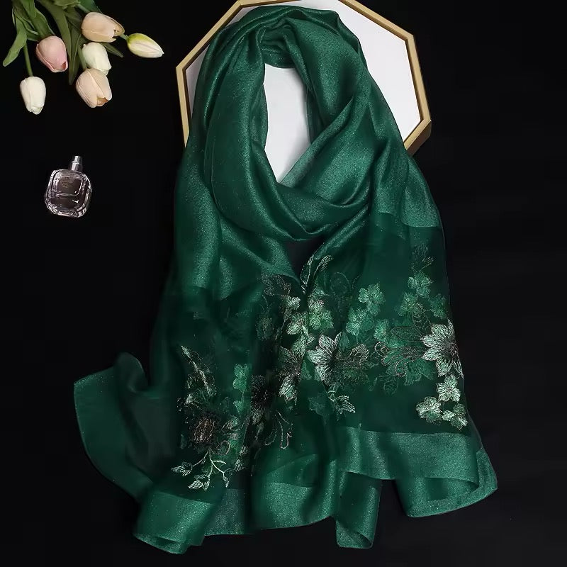 New Women Silk Satin Scarf Luxury Hijab Women Soft Embroidered Scarves Echarpe Shawl Large Wrap UK