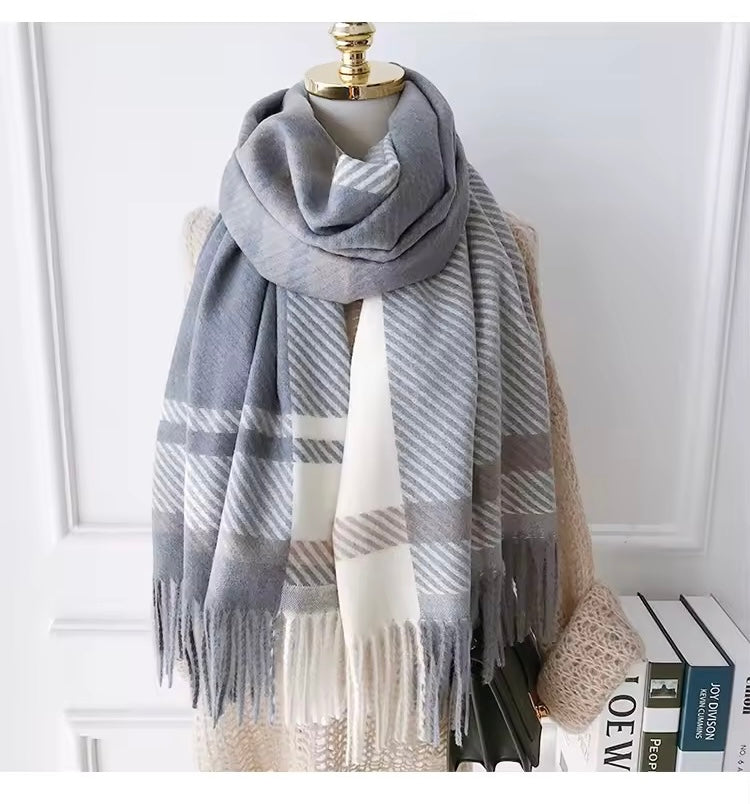 New Women Checked Pattern Cashmere Touch Scarf - Warm Fringe Pashmina Shawl Bufanda UK