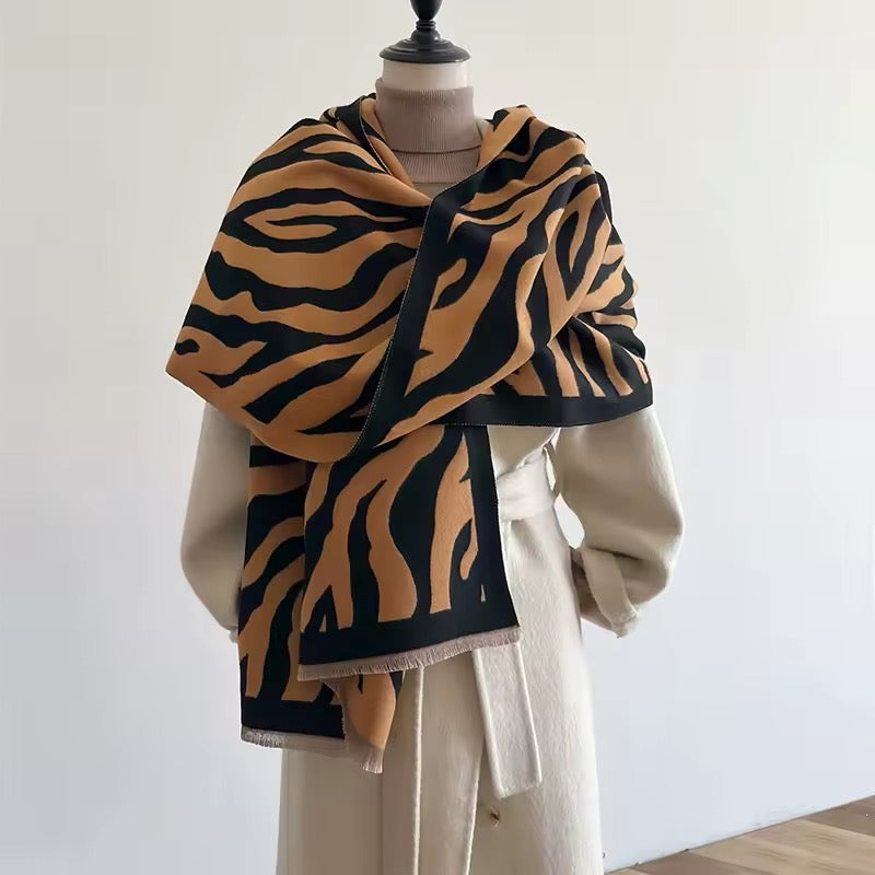 New Scarf Tiger Print Scarf Thickened Animal Print Warm Cashmere Scarves Luxury Pashmina Viscose Wool Fashion Shawl Women Allure UK