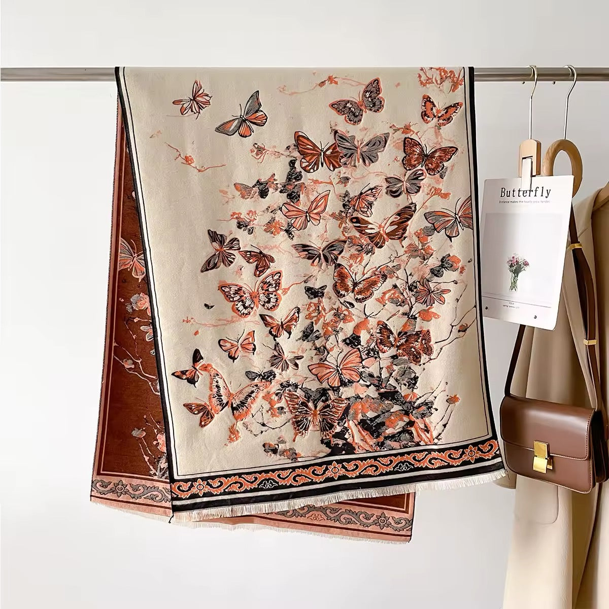 New Scarf Thickened Butterflies & Women Floral Print Warm Cashmere Double Sided Scarves Luxury Pashmina Viscose Wool Fashion Shawl Women Allure UK