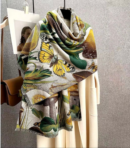 New Luxury Women Floral Double Sided Cashmere Touch Scarf - Warm Fringe Pashmina Shawl Bufanda UK