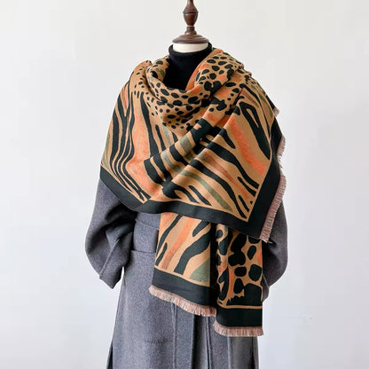 New Scarf Tiger and Leopard Print Scarf Thickened Animal Print Warm Cashmere Double Sided Scarves Luxury Pashmina Viscose Wool Fashion Shawl Women Allure UK