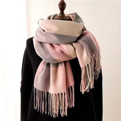 New Women Checked Pattern Cashmere Touch Scarf - Warm Fringe Pashmina Shawl Bufanda UK