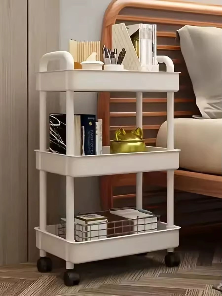 New Kitchen Home Refined Restroom Bedroom Baby Floor 3 Tier White Trolley Storage Rack - UK