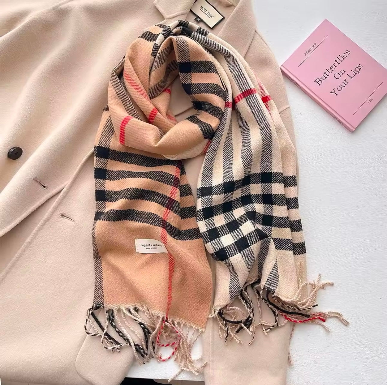 New Women Checked Pattern Cashmere Touch Scarf - Warm Fringe Pashmina Male Shawl Bufanda UK