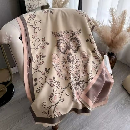 New Luxury Women Floral Cashmere Touch Flower Scarf - Warm Fringe Pashmina Shawl Bufanda UK