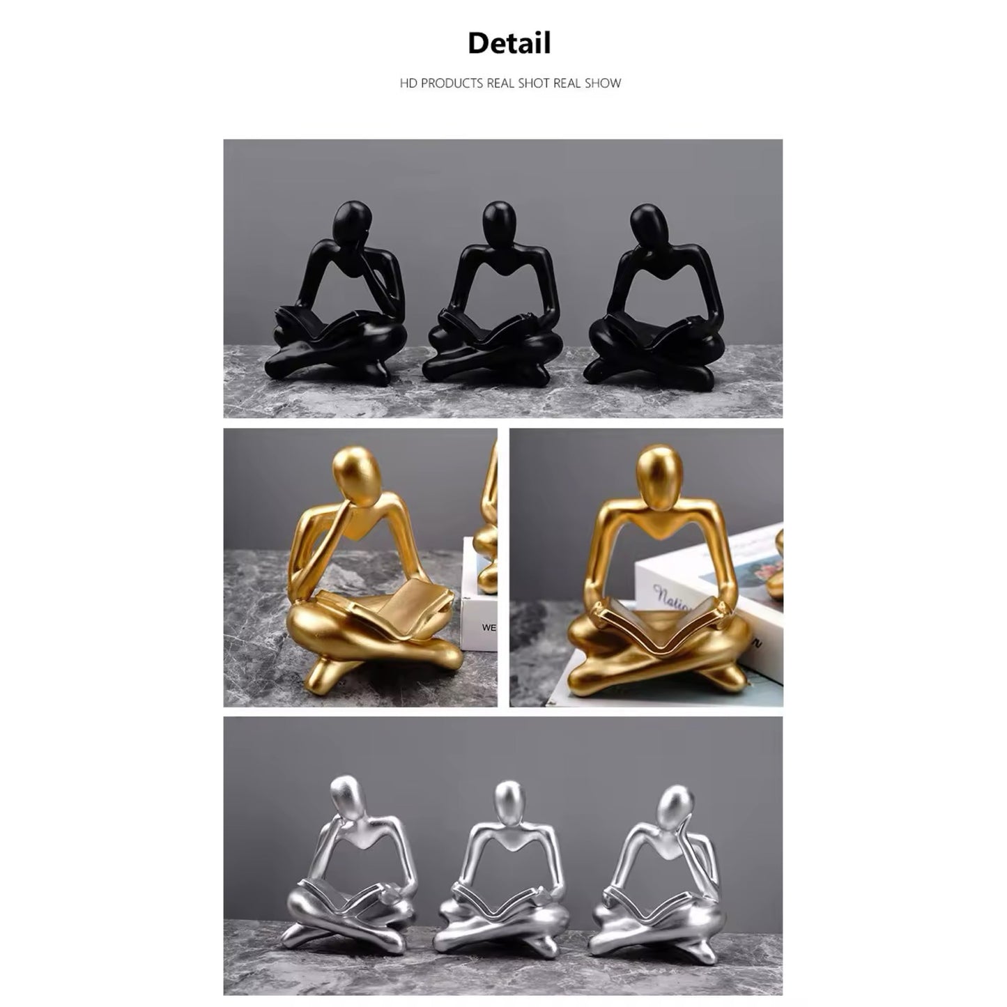 Resin European Abstract Reading Character Figurines Sculpture Thinker Statue Home Office Study Room Desktop Home Decor