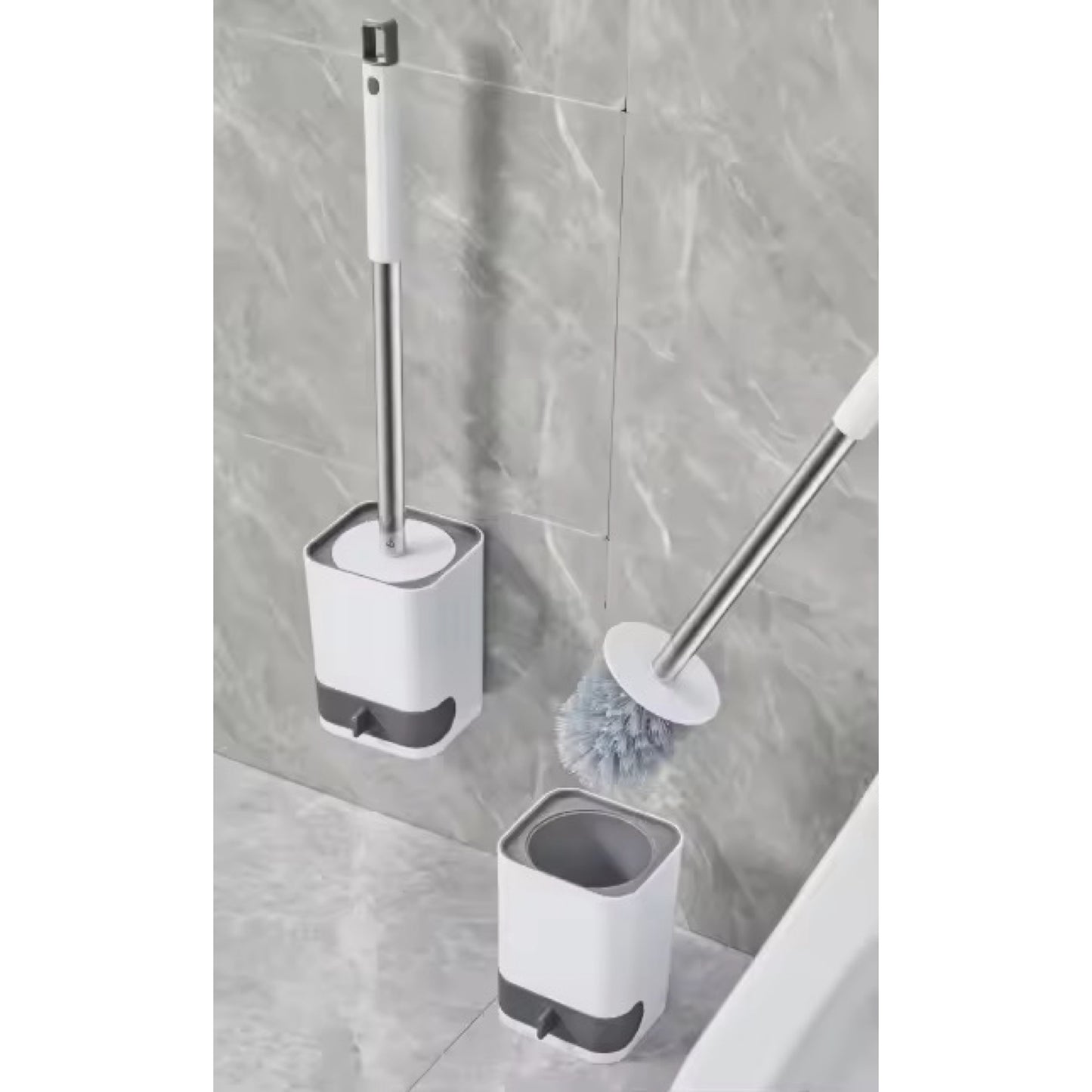 Punch-Free Wall Mounted Toilet Brush With Drainable Base Long Handle Plastic Toilet Cleaning Brush Bathroom Accessories Home Refined Restroom