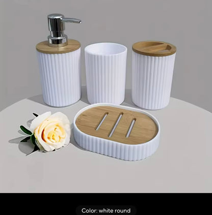 4pcs Bathroom Accessories Set Plastic Bathroom Accessories Toothbrush Holder Mouthwash Cup Soap Dispenser Soap Dish Home Refined Restroom