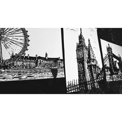 Original New Hand-Drawn London Eye, Big Ben, Tower Bridge Sketch on A4 or A3 Cartridge 130 gsm Paper (NO FRAME) - Limited Edition