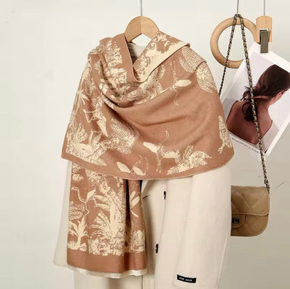 New Luxury Women Floral Cashmere Touch Landscape Scarf - Warm Fringe Pashmina Shawl Bufanda UK